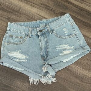 SHEIN Light Blue Ripped Jean Shorts